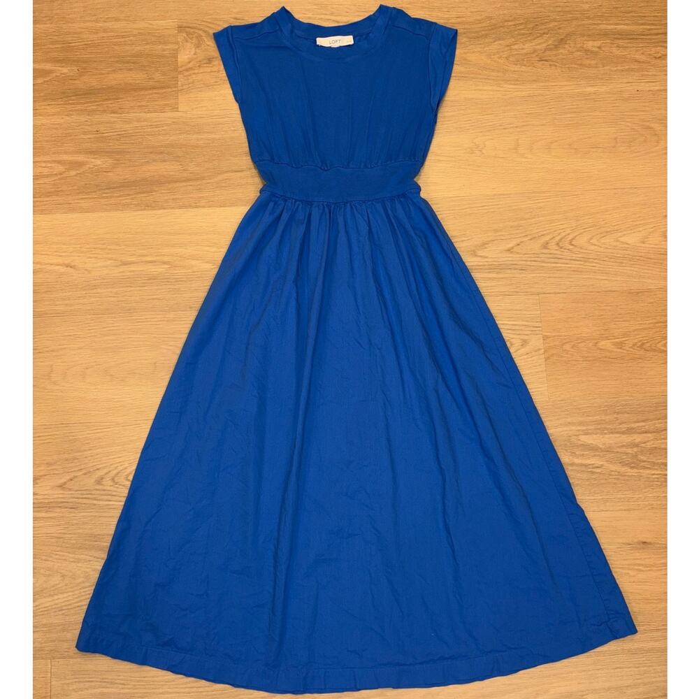 Ann Taylor Loft Petites royal cobalt blue fit & flare midi dress womens size XSP